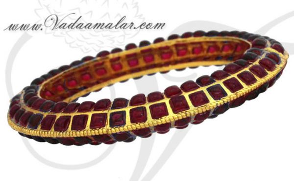Buy Online India antique design maroon color stone bangles - 1 piece screw type 