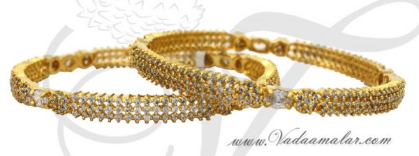 Micro gold plated elegant bracelets with american diamond stones bangles bracelet - 2 pieces