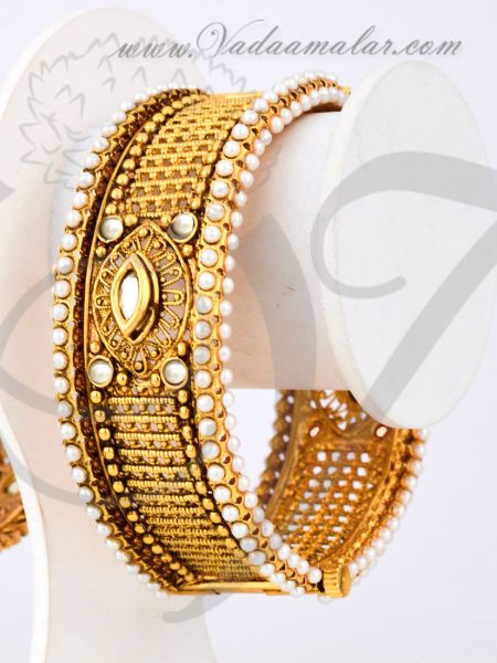 Antique design kada bracelet bangles oxidized gold toned valaial - 1 piece