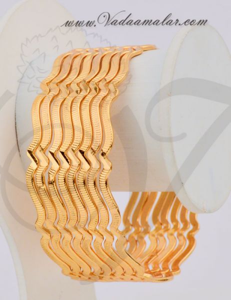 8 Gold Toned Simple Bangles Bracelets for Saree Salwar