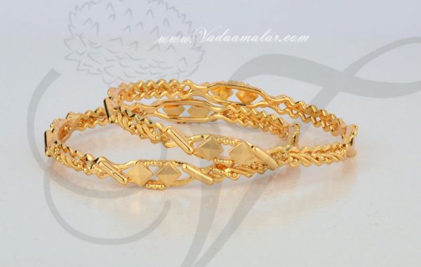 Micro Gold Plated India Bangles Bracelets - 2 pieces Size 2-8