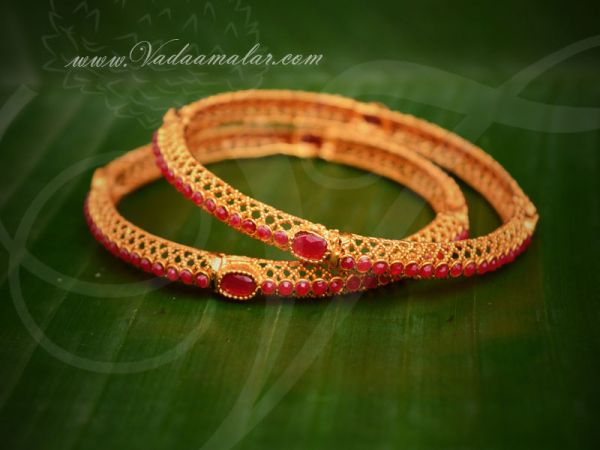 Antique design red stone elegant bracelets bangles - 2 pieces