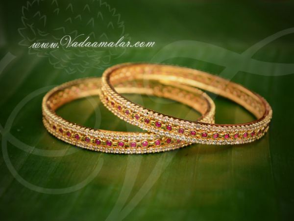 Micro gold plated elegant bracelets with ruby stones bangles bracelet - 2 piece