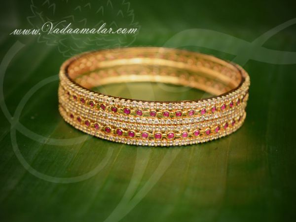 Micro gold plated elegant bracelets with ruby stones bangles bracelet - 2 piece