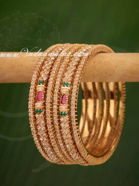  AD Ruby Emerald Stones Bangles Bracelet Buy Online - 6 pieces