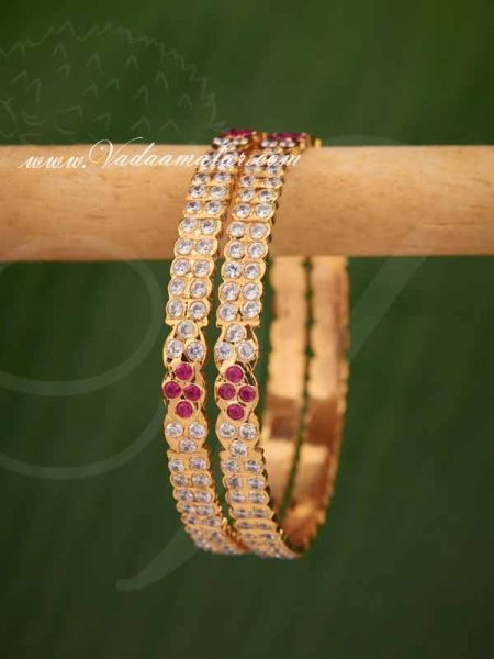 Traditional South Indian Design Gold plated ruby stones bangles bracelets - 2 pieces