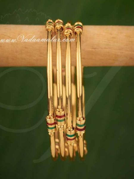 Gold Plated Enamel Design Adult Size Bangle Bracelets 