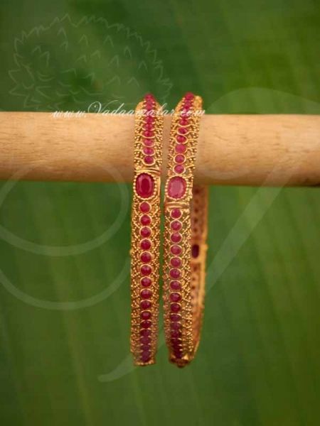 Antique Indian design Ruby stone elegant Matt finish bracelets bangles - 2 pieces