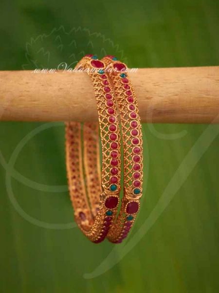 Antique Ruby emarald stone elegant Matt finish bracelets bangles - Size :2-8