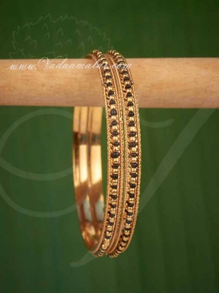 Small Size Micro gold plated valaial with Black Bead Indian Design Buy now