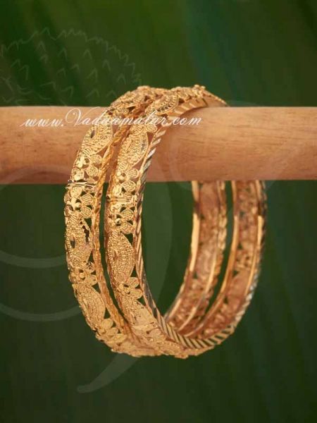Gold Plated Bangles Flower Design Buy Now from India - 2 pieces Size : 2-4