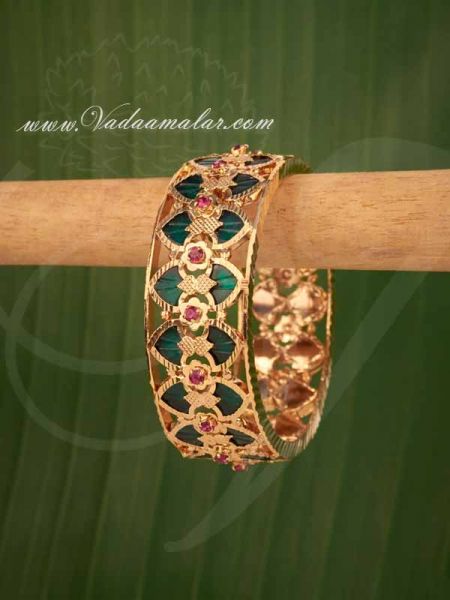 Elegant Green Palakka Kerala kada Bangle Bracelet Ornament Gold plated Size : 2-4