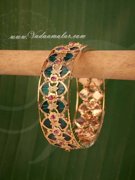 Elegant Green Palakka Kerala kada Bangle Bracelet Ornament Gold plated Size : 2-6