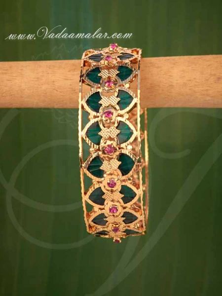 Elegant Green Palakka Kerala kada Bangle Bracelet Ornament Gold plated Size : 2-4