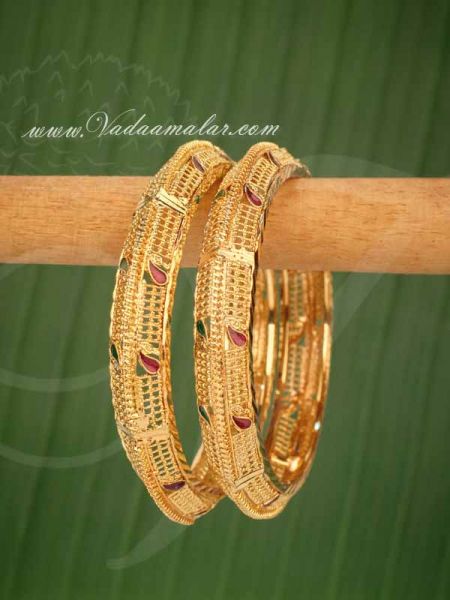 Bangle Gold Plated Enamel Design Bracelets For Saree Salwar Buy Now - 2-6
