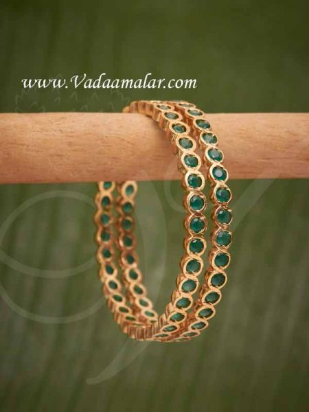 Bangles Gold Plated Green Emerald Stones Bracelet Valaiyal Buy Now - 2 pieces
