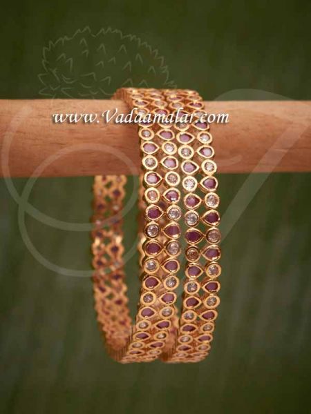 Bangles Gold Plated AD and Ruby Emerald Stones Bracelet Valaiyal Buy Now (2-8)