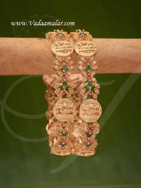 Bangles Gold Plated Ramar sita Lakshmanan Design Ad Ruby Emerald Stones (2-8)