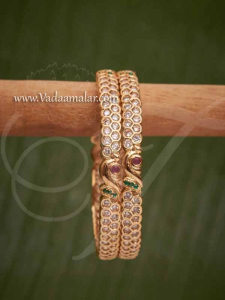 Bangles Gold Plated AD Ruby Emerald Stones Buy Now (2-4)