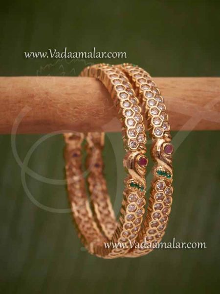 Bangles Gold Plated AD Ruby Emerald Stones Buy Now (2-10)