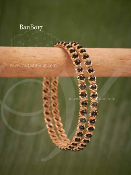 Bangles Gold Plated Black Beats Bracelet Valaiyal - 2-6