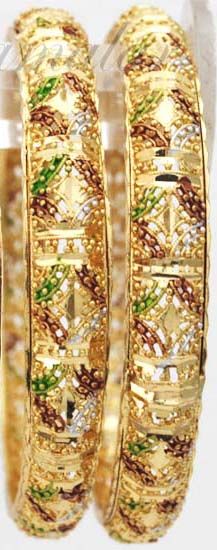 Beautiful micro gold plated enamel flower Indian Bangles Bracelet 2 pieces
