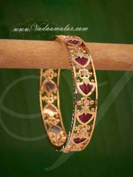 Elegant Red Palakka Kerala kada Bangle Bracelet Ornament Gold plated Size 2-8