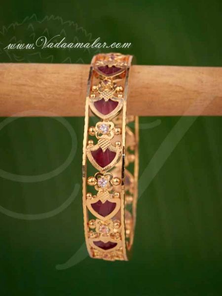 Elegant Red Palakka Kerala kada Bangle Bracelet Ornament Gold plated