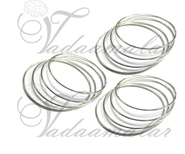 Plain White Metal imitation Silver Colour Bangles Bracelets - 2 doz All size