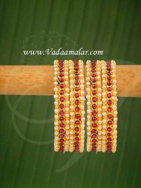 2 Red Kemp Stones Bharatanatyam Kuchipudi Oranaments Bangles Bracelets