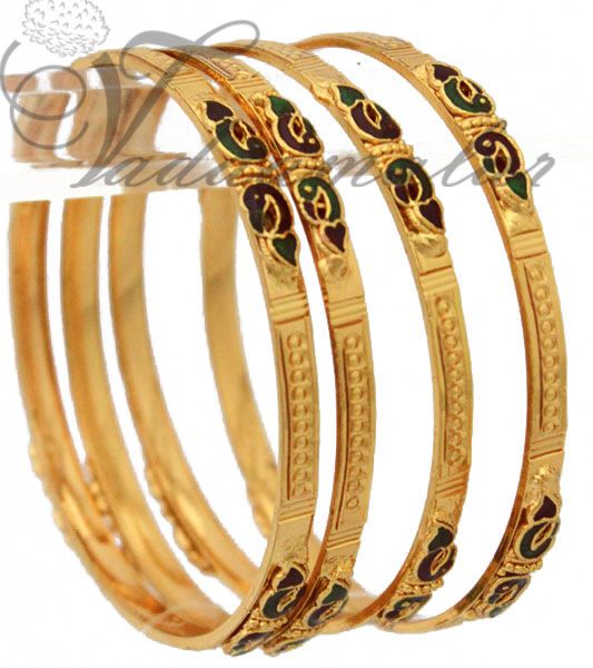 4 pieces of enamel design gold plated Bracelet Indian Bangles Valaiyal 