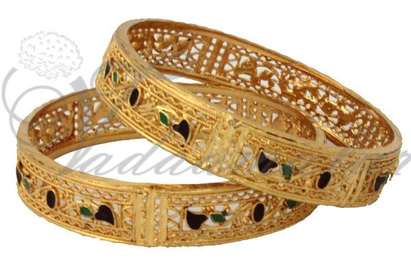 2pieces of Beautiful micro gold plated enamel designer Indian Bangles Bracelet
