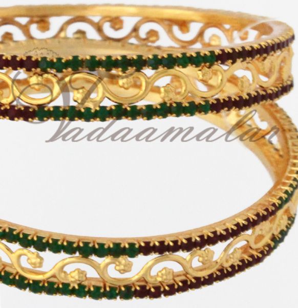 Dazzling gold plated maroon & green stones bollywood bangles bracelets