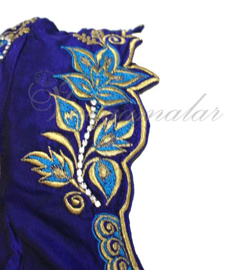 Ink Blue Designer Silk Brocade Saree Sari Blouse Choli  Ready to wear