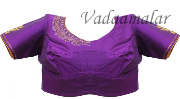 Purple Designer embroidered Silk Brocade Saree Sari Blouse Choli  Ready to wear