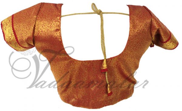 Red With Gold Silk Brocade Saree Sari Blouse Choli  Ready to wear