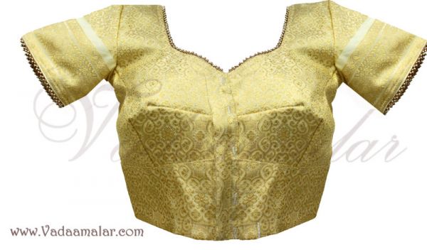 Gold Silk Cotton Brocade Saree Sari Blouse Designer Choli  Ready to wear