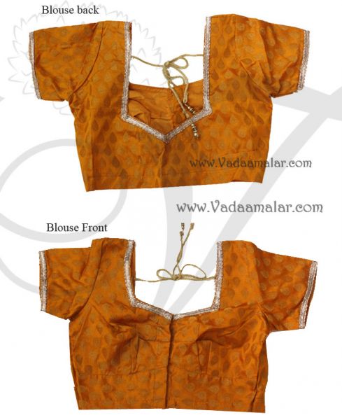 Yellow With Gold Silk Brocade Saree Sari Blouse Choli  Ready to wear