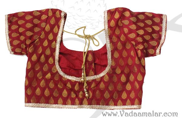 Maroon With Gold Silk Brocade Saree Sari Blouse Choli  Ready to wear