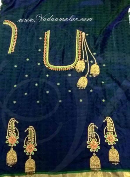 Dark blue- Embroidery Silk Cotton Saree Blouse Designer Choli Buy now