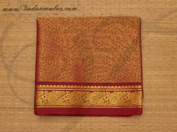 Maroon and Gold Jacquard Poly Cotton Fabric Material