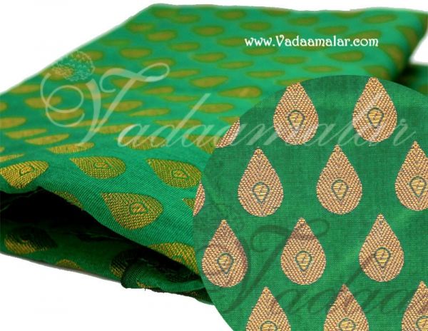 Leaf Green and Gold Brocade Fabric Silk Cotton - 1 meter