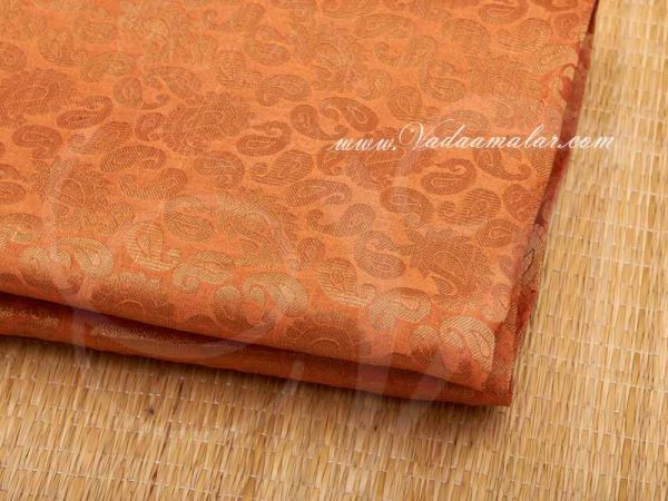 Orange With Gold  Design Brocade Fabric  Buy Online Now