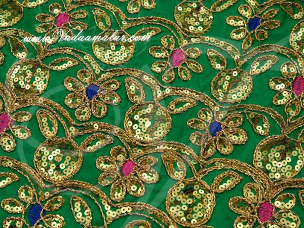 Green Floral Design Heavy Embroidered Fabric Material Buy Online