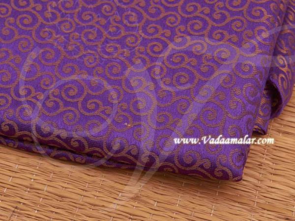 Purple Colour with Gold Flower Design Brocade Fabric 