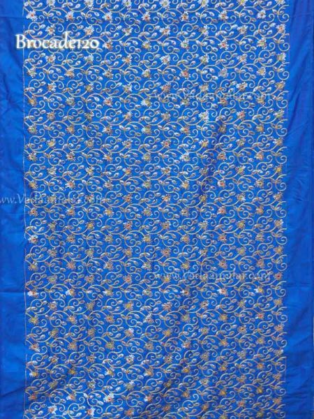 Background Decoration Blue Colour Floral Design Heavy Embroidered Fabric Material Buy Now