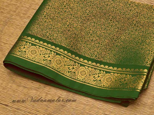 Dark Green and Gold Jacquard Poly Cotton Fabric Material Buy Online 
