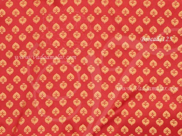 Brocade Fabric Red Colour With Gold Design Material