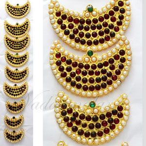 Bharatanatyam hair ornaments 9 pieces Billai Braid Kemp Stones Temple Jewelry Bridal Set