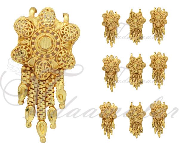 Bharatanatyam Gold Plated Paranda Hair Knot Jewelery India Billai Wedding Bridal jewellery